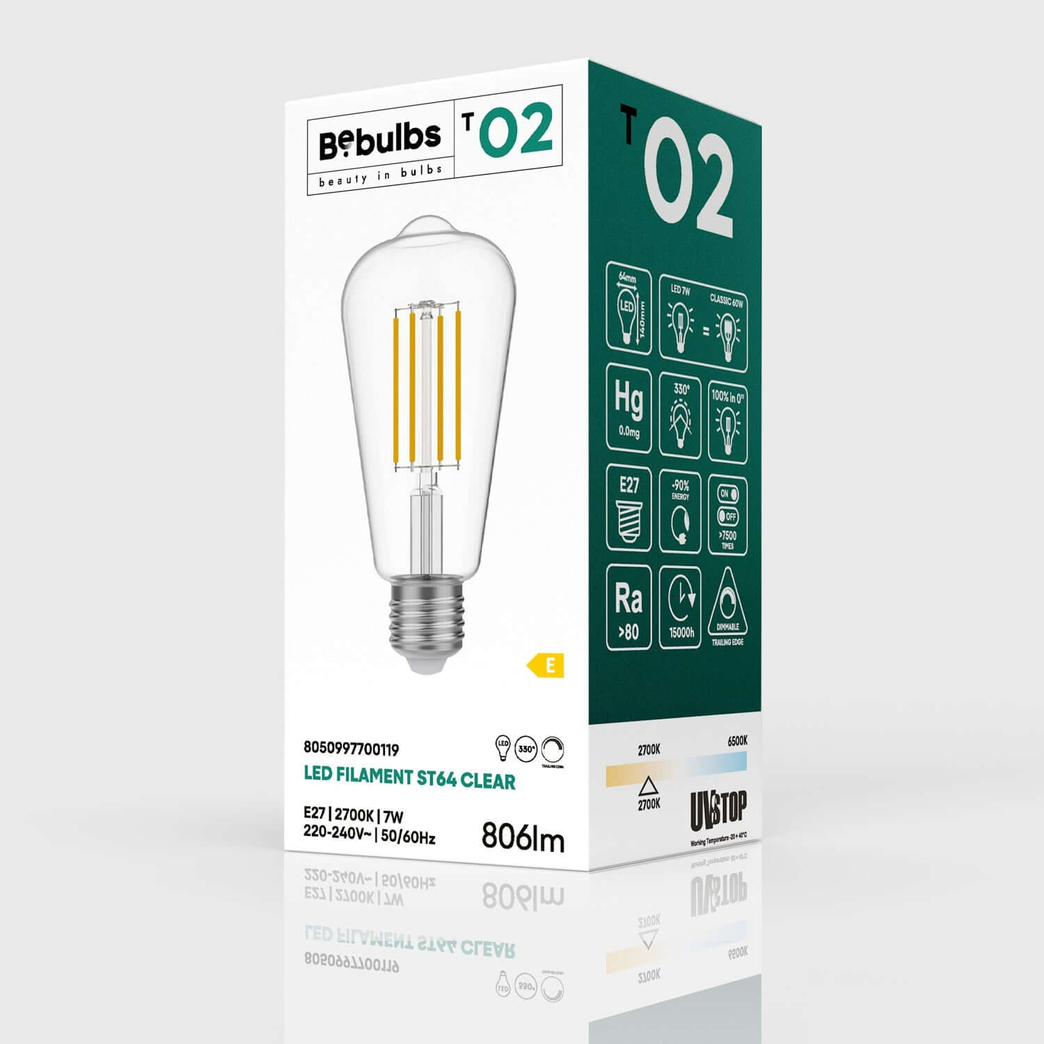 LED-Leuchte Transparent Edison ST64 7W 806Lm E27 2700K Dimmbar – T02 – Produktansicht 3