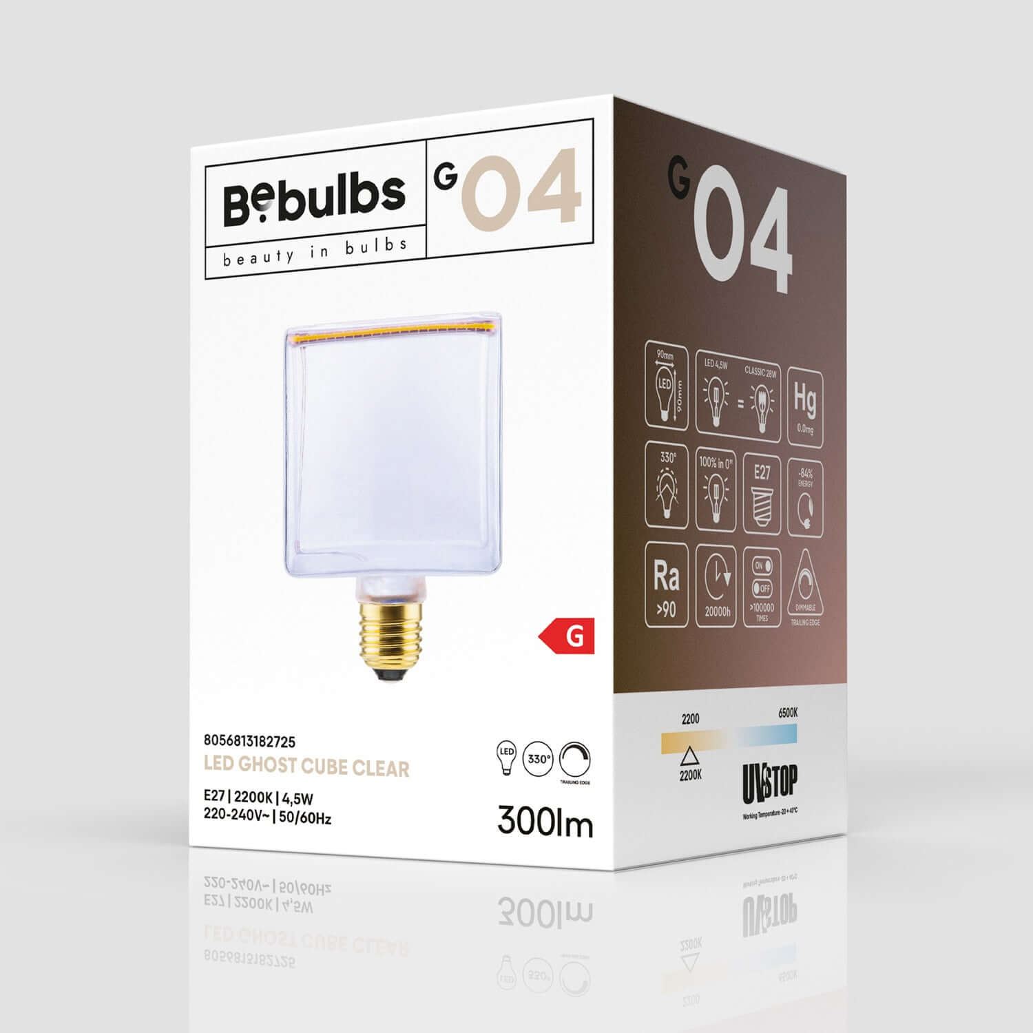 LED-Lampe Transparent Ghost Line CRI 90 Würfel 4,5W 300Lm E27 2200K Dimmbar – G04 – Produktansicht 4