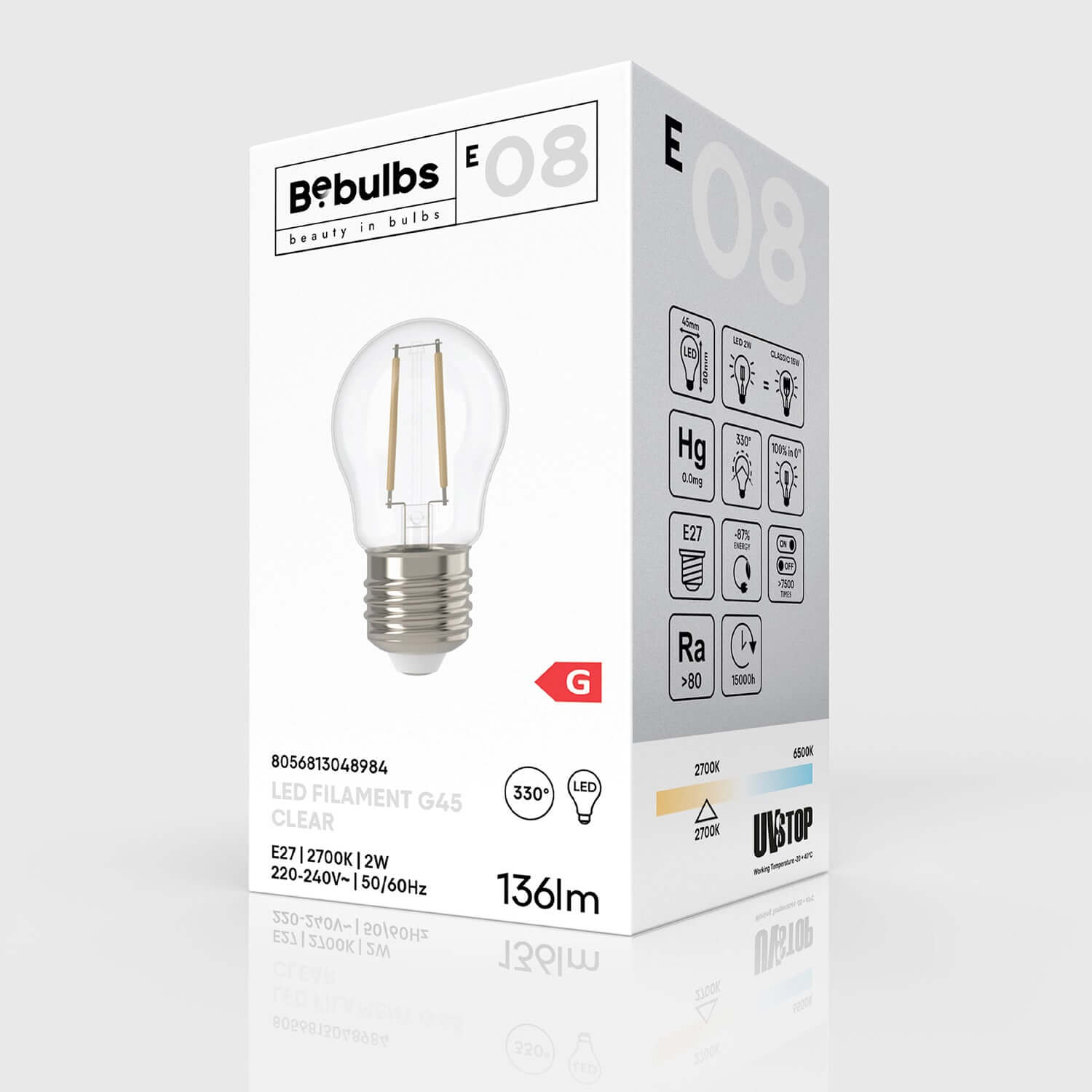 LED-Glühbirne Transparent Globetta G45 2W 136Lm E27 2700K – E08 – Produktansicht 3