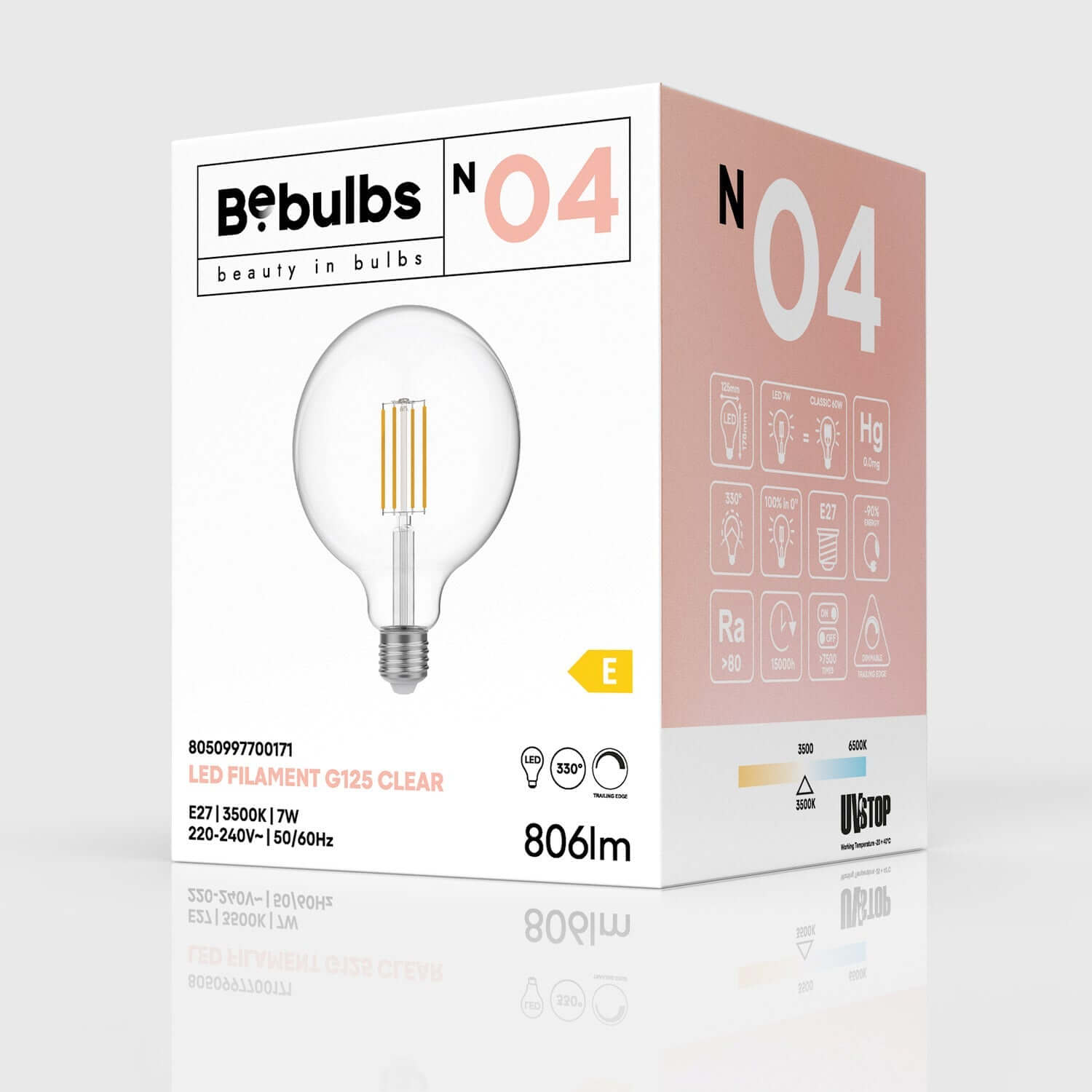 LED-Glühlampe Transparent Globe G125 7W 806Lm E27 3500K Dimmbarkeit – N04 – Produktansicht 3