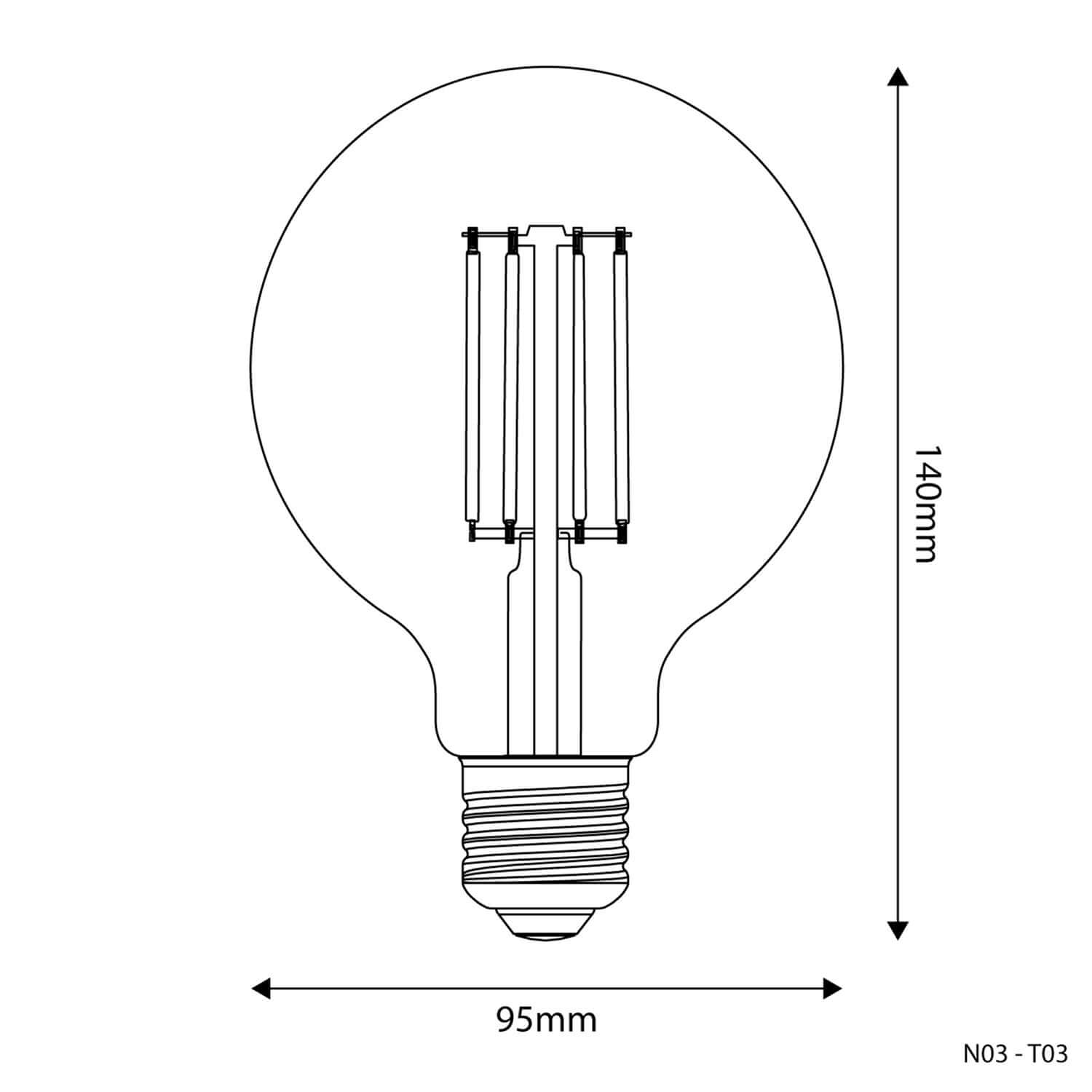 Transparente LED-Glühlampe G95 7W 806Lm E27 3500K dimmbar – N03 – Produktansicht 2