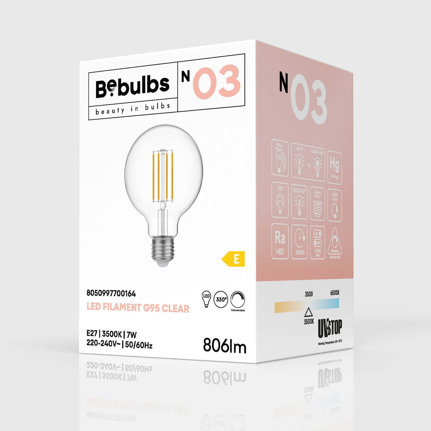 Transparente LED-Glühlampe G95 7W 806Lm E27 3500K dimmbar – N03 – Produktansicht 3