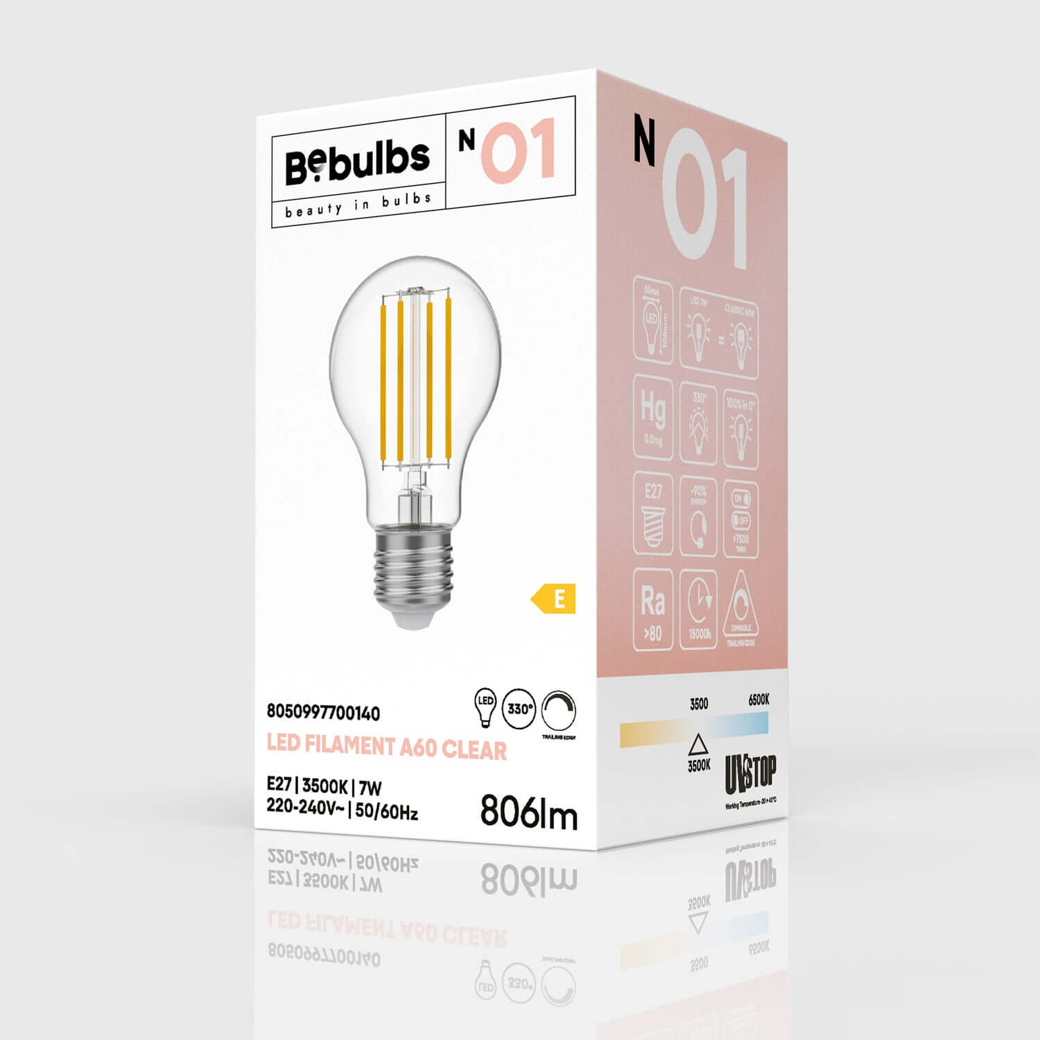 LED-Glühbirne Transparent Tropfen A60 7W 806Lm E27 3500K Dimmbar – N01 – Produktansicht 3