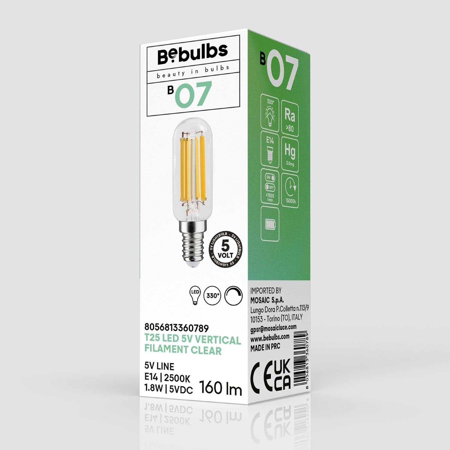 LED‑Glühbirne Transparent Linea 5V Tubular T25 1,8W 160Lm E14 2500K Dimmbar – B07 – Produktansicht 3