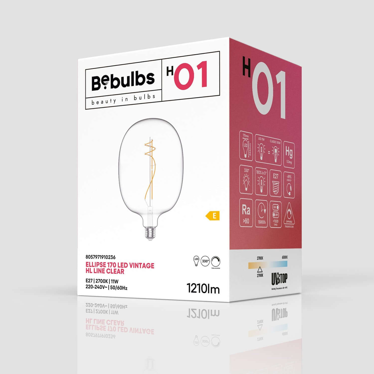 LED-Leuchtmittel Transparent Oval 170 11W 1210Lm E27 2700K Dimmbarkeit – H01 – Produktansicht 3