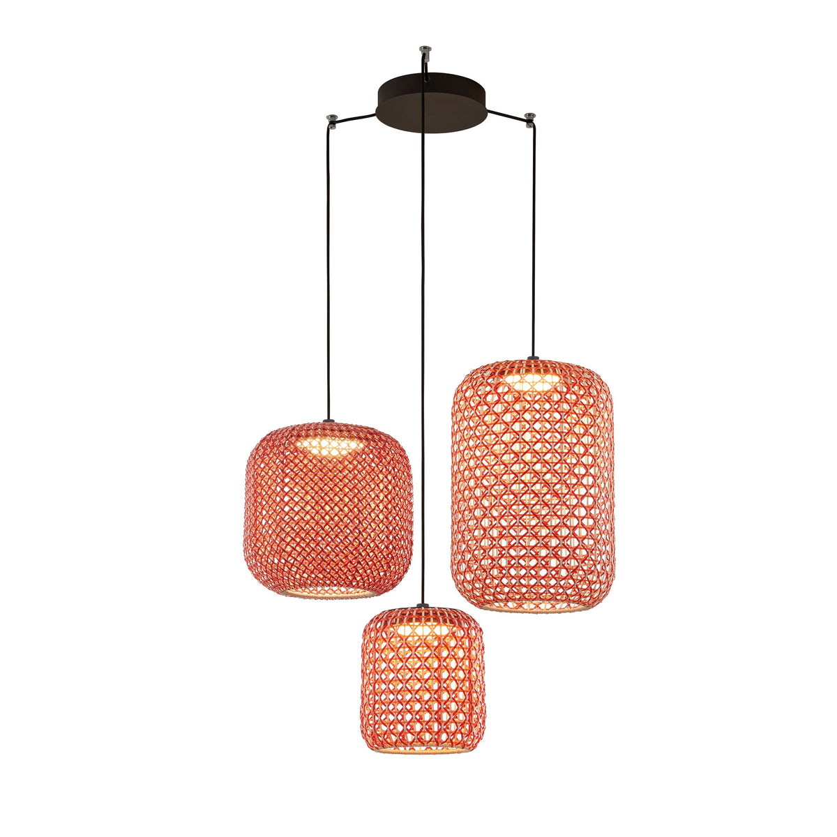Bover Nans S/3L Pendelleuchte – Schirm Rot (mit Orange und Beige)