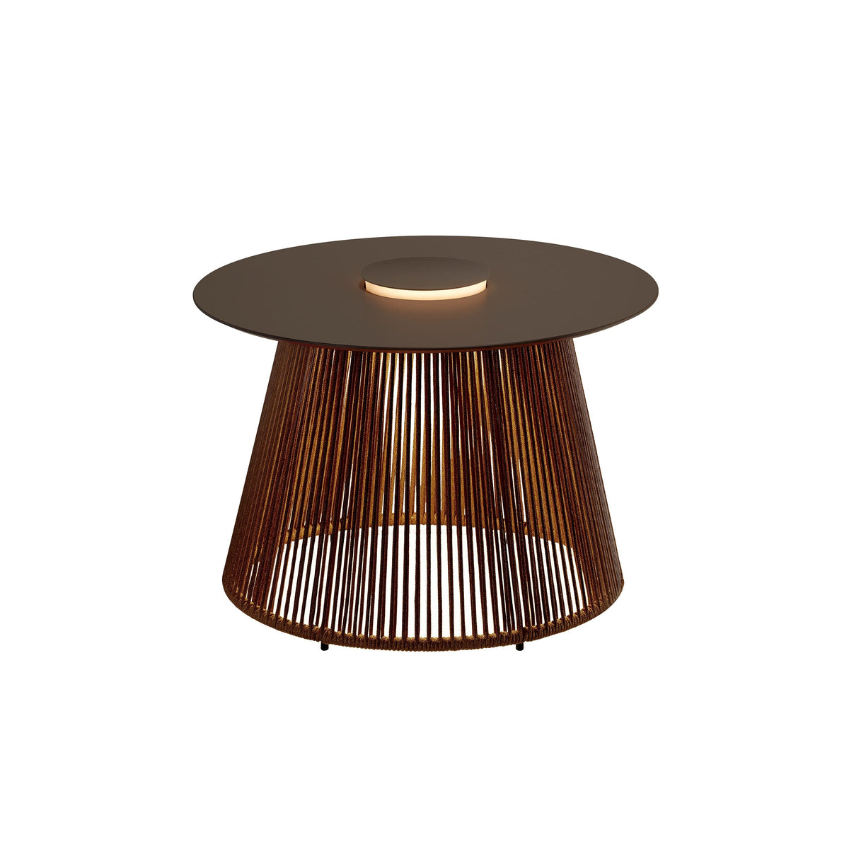 Bover Nit/60/R Beistelltisch mit Licht – Platte Stein, Braun Kunstfaser