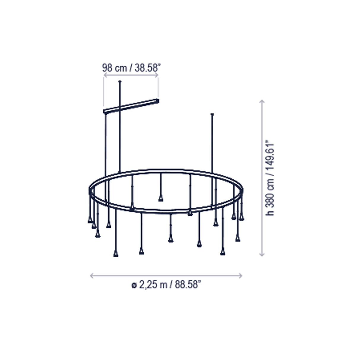 Bover Skybell Circle S/12L/40 | Skybell Circle S/12L/42 Pendelleuchte – 51,2 W – Bell 45/55/65 cm – nach unten