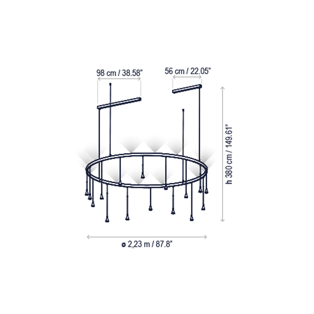 Bover Skybell Circle S/12L/40 | Skybell Circle S/12L/42 Pendelleuchte – 40,1 W – Bell 45/55/65 cm – nach oben und unten