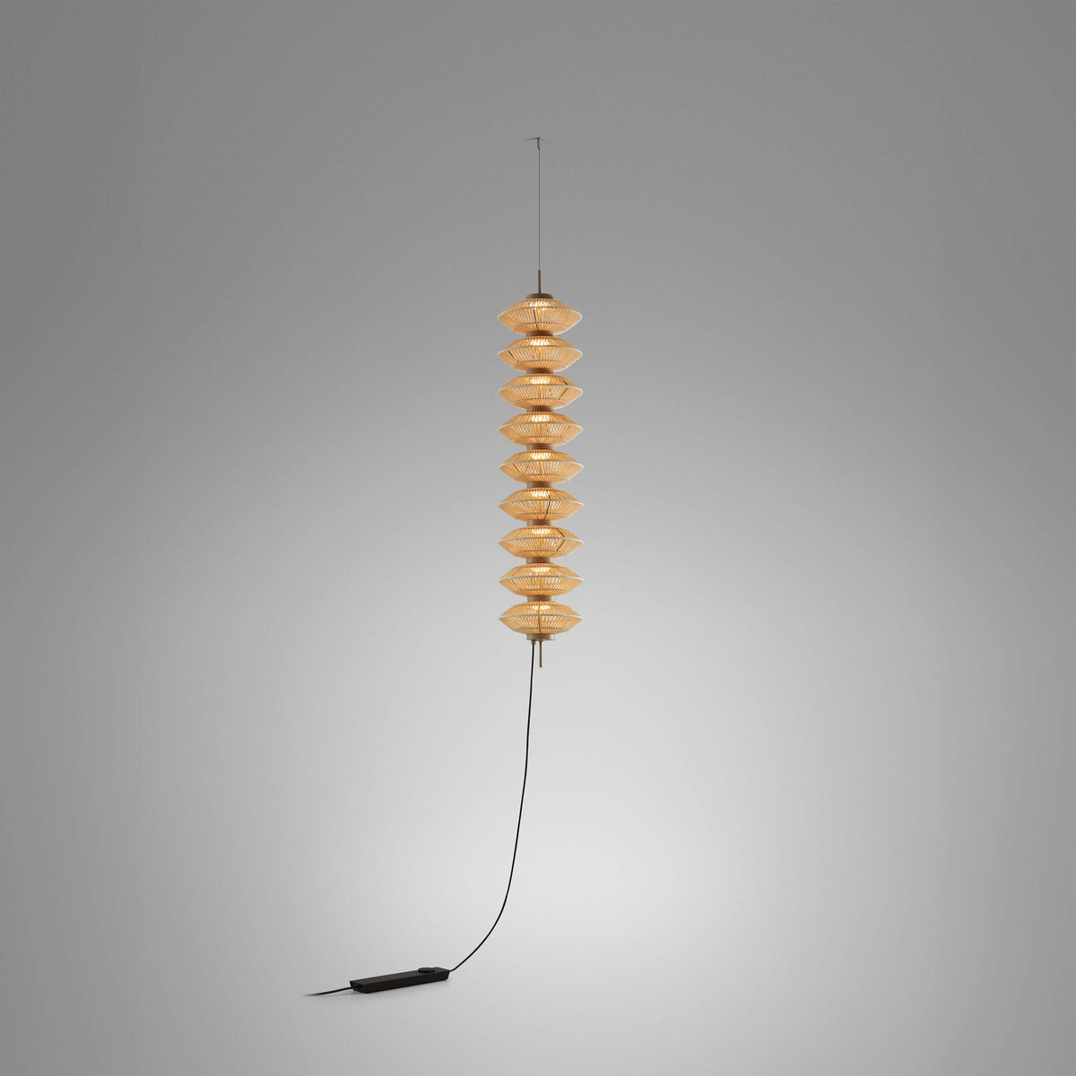Bover Yuyun S (Small Shades) Pendelleuchte – Yuyun S/9S/I – Beige satiniert, Beige Faden (mit Fußdimmer am Kabel)