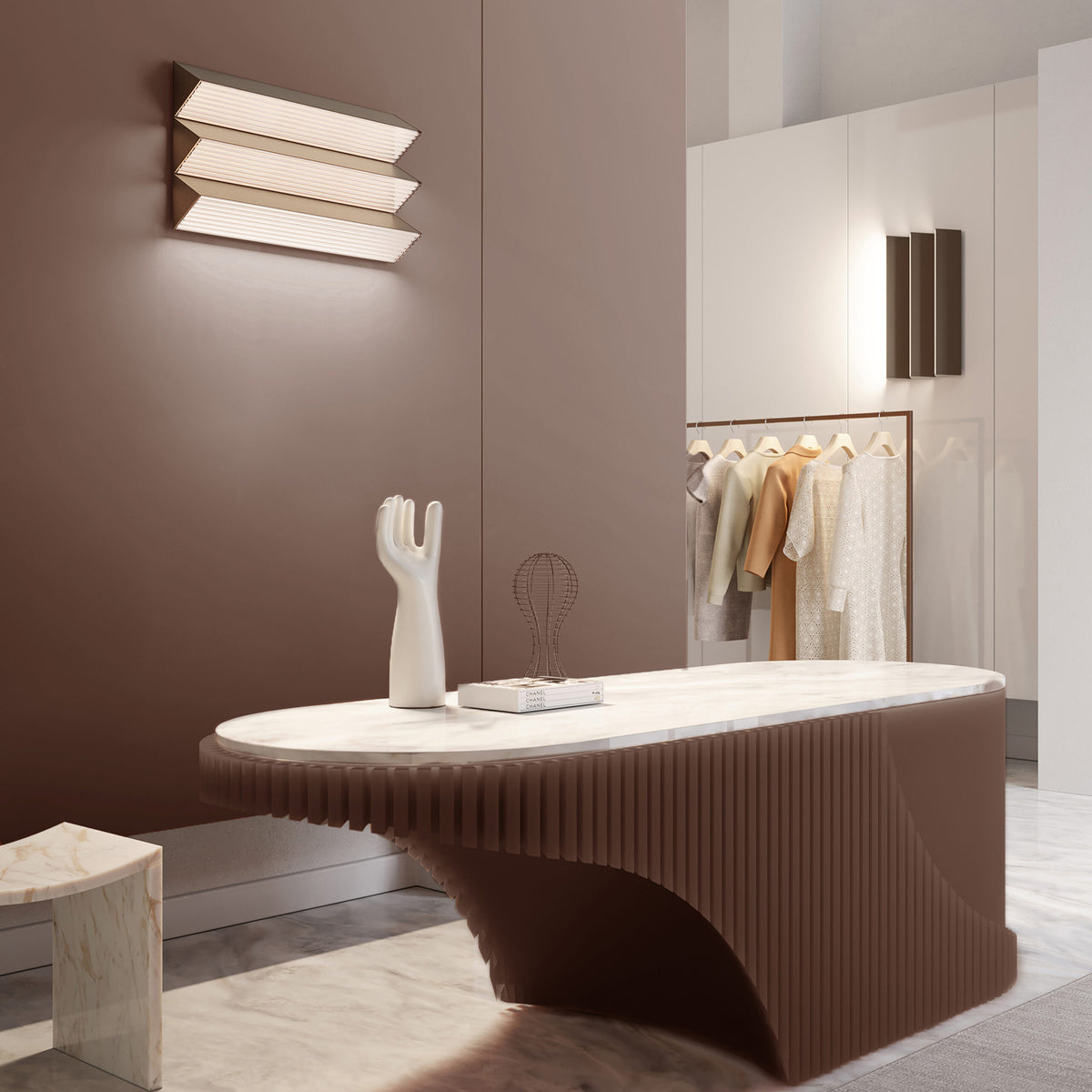 Contardi Stick Wandleuchte – Trio, Gestell Champagner, Diffusor Plexiglas gerippt