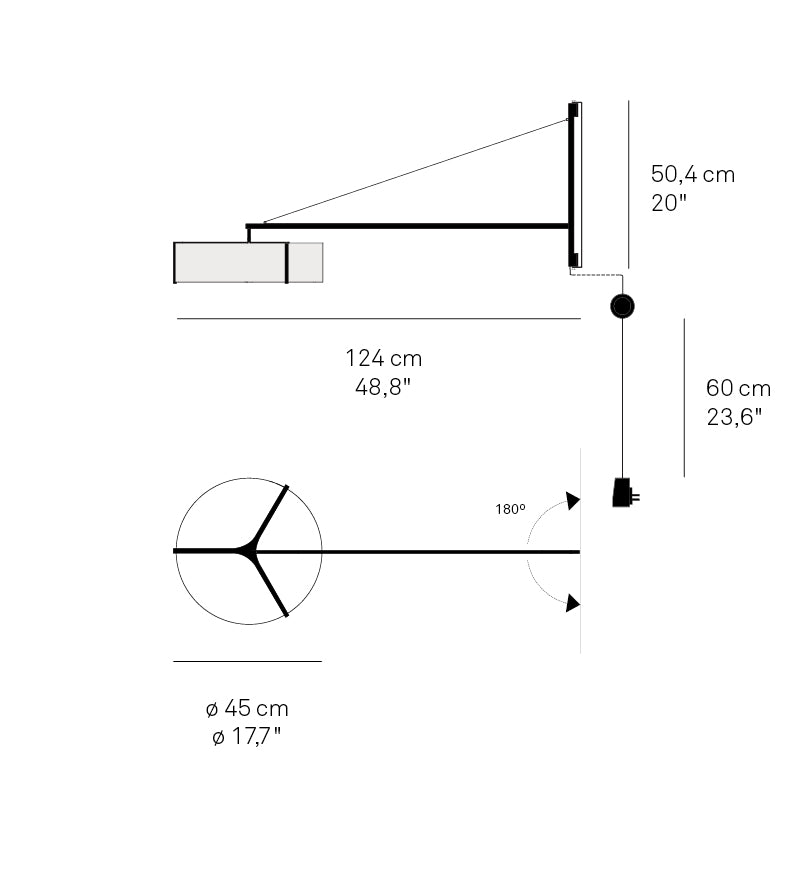 LZF Thesis Wandleuchte – Maßzeichnung