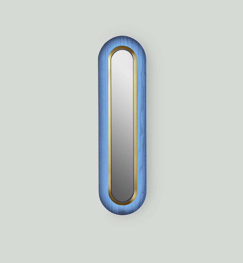 LZF Lens Super Oval Wandleuchte – Furnier Blau, Gold