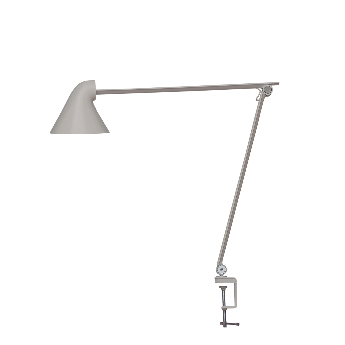 Louis Poulsen NJP Tischleuchte – Light aluminium grey, LED 3000K 10W · Schwarz schnur · Tischklemme