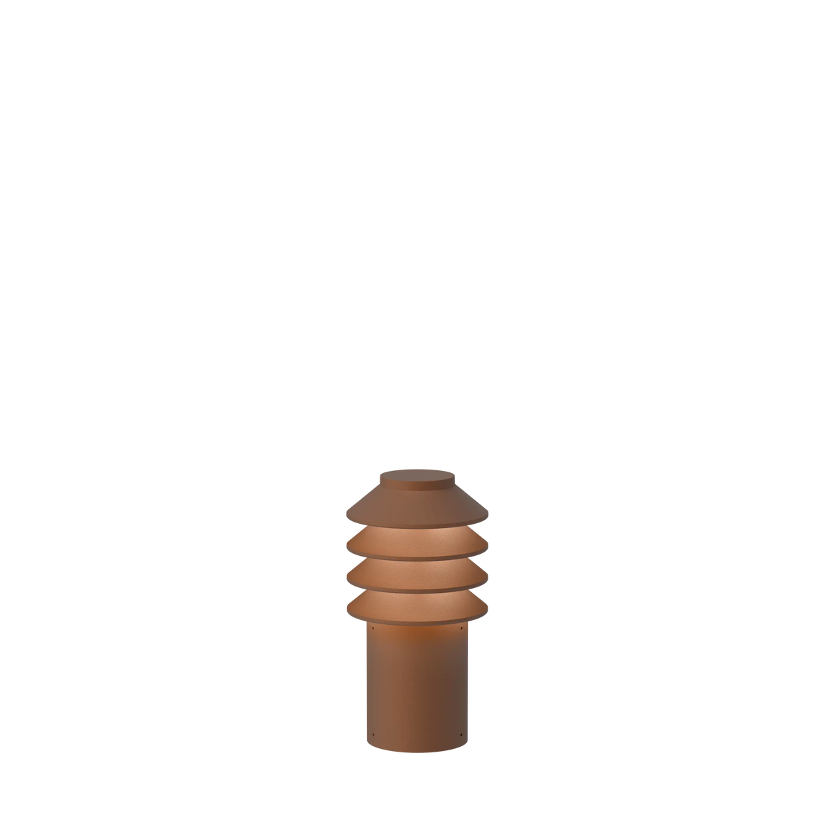 Louis Poulsen Bysted Garden Pollerleuchte – Cortenfarben, KURZ, LED 3000K 14W · Fußplatte o/adapter
