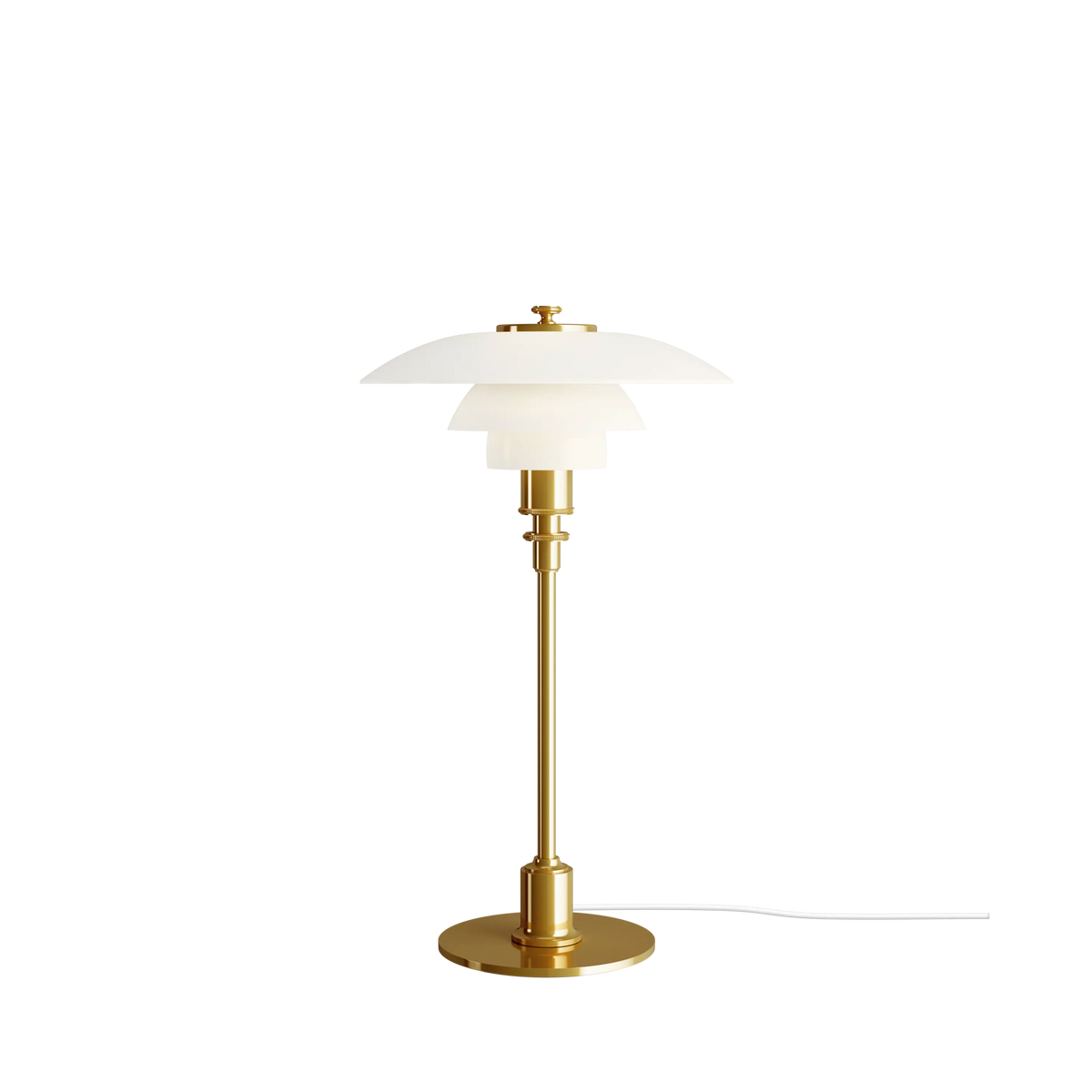 Louis Poulsen PH 2/1 Tischleuchte – Messing metallisiert, 1x33W G9 · Weiß schnur · mit Schalter