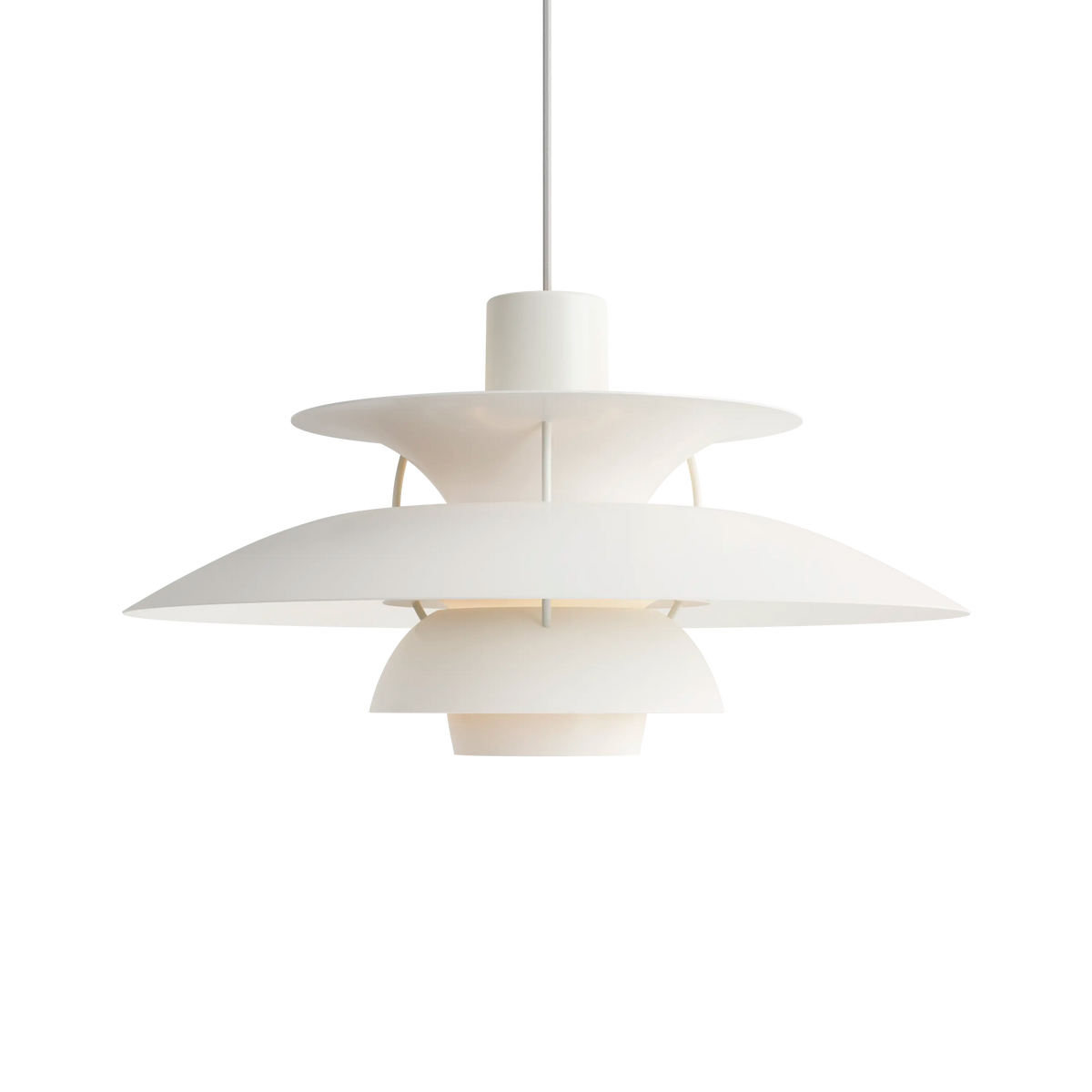 Louis Poulsen PH 5 Pendelleuchte – Monochrome white, Ø 500, 1x75W E27 · Weiß Textilkabel