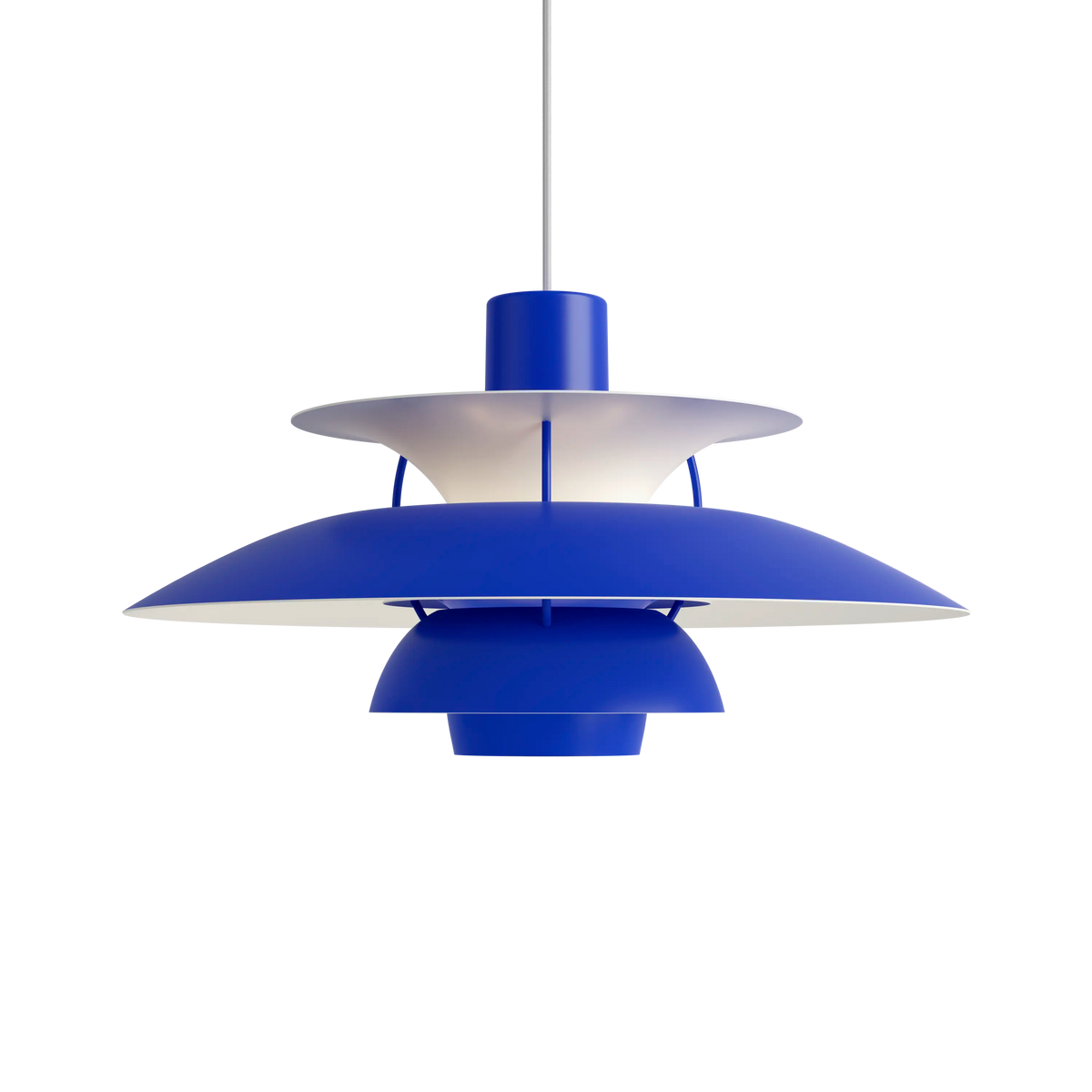 Louis Poulsen PH 5 Pendelleuchte – Monochrome blue, Ø 500, 1x75W E27 · Weiß Textilkabel