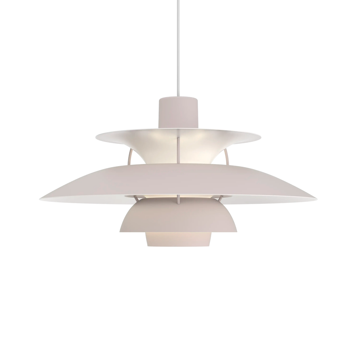 Louis Poulsen PH 5 Pendelleuchte – Monochrome oyster grey, Ø 500, 1x75W E27 · Weiß Textilkabel