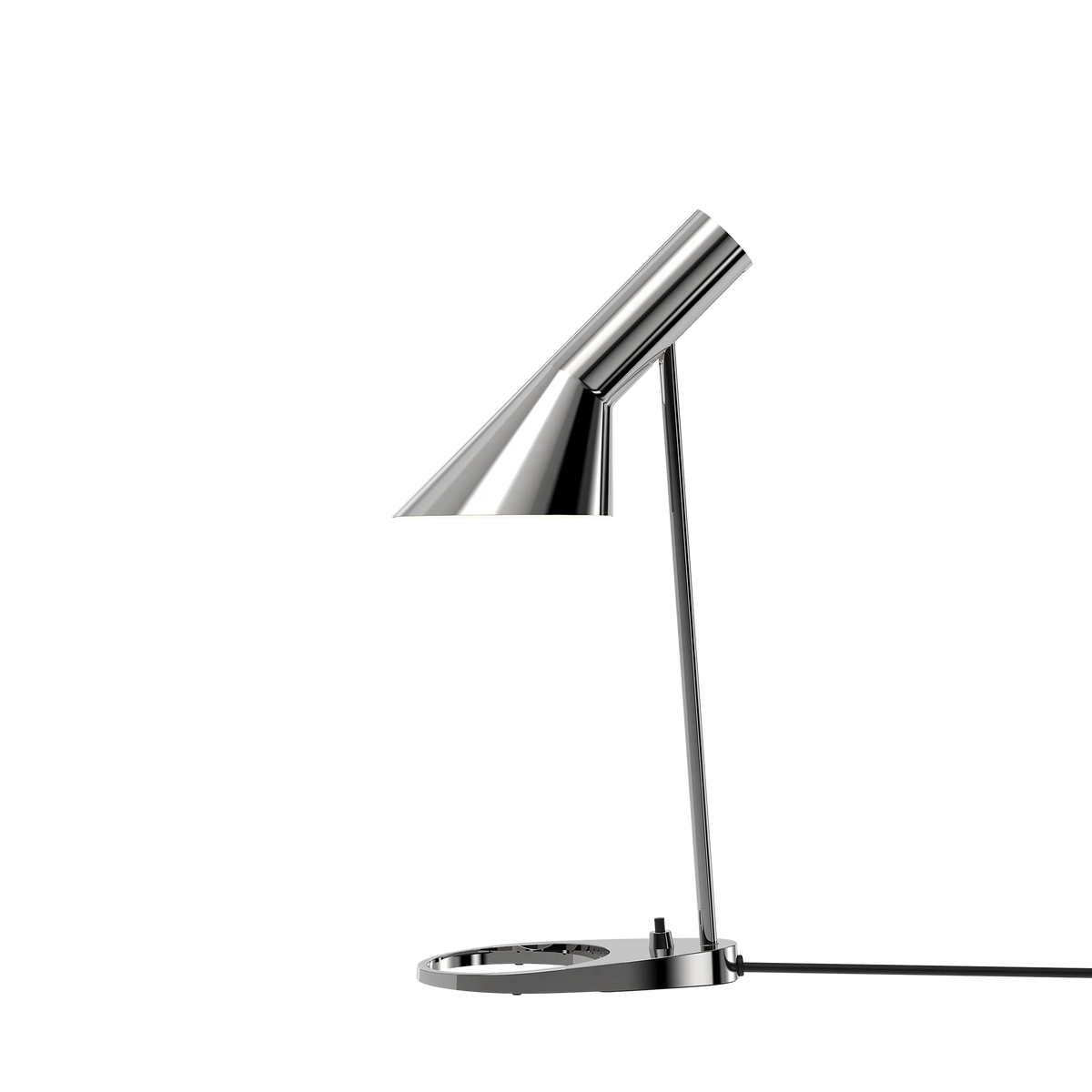 Louis Poulsen AJ Mini Tischleuchte – Stainless steel polished, Schwarz schnur