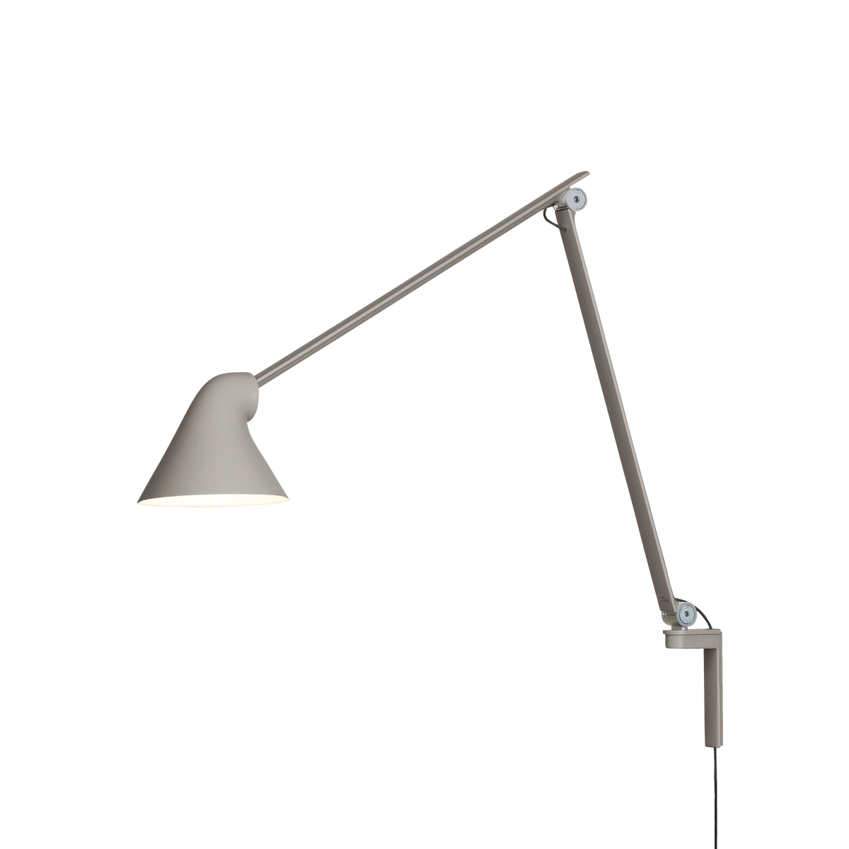 Louis Poulsen NJP Wandleuchte – Light aluminium grey, LED 3000K 10W · mit Kabel · Langer arm