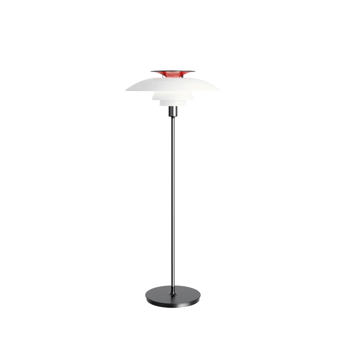 Louis Poulsen PH 80 Stehleuchte – Opal white/high lustre chrome plated, 1x70W E27 · Schwarz schnur · mit Schalter