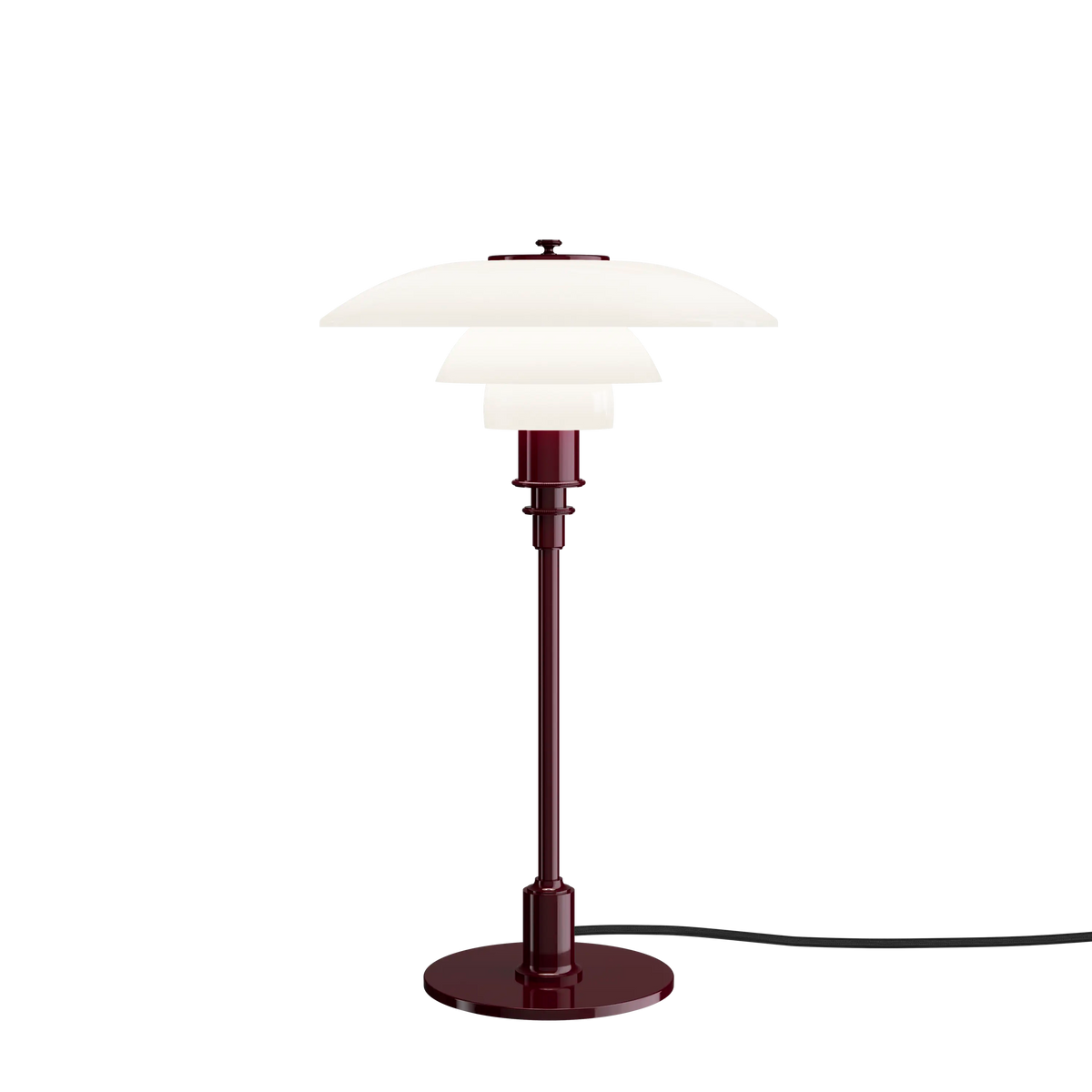 Louis Poulsen PH 3/2 Tischleuchte – Glossy burgundy, Schwarz schnur