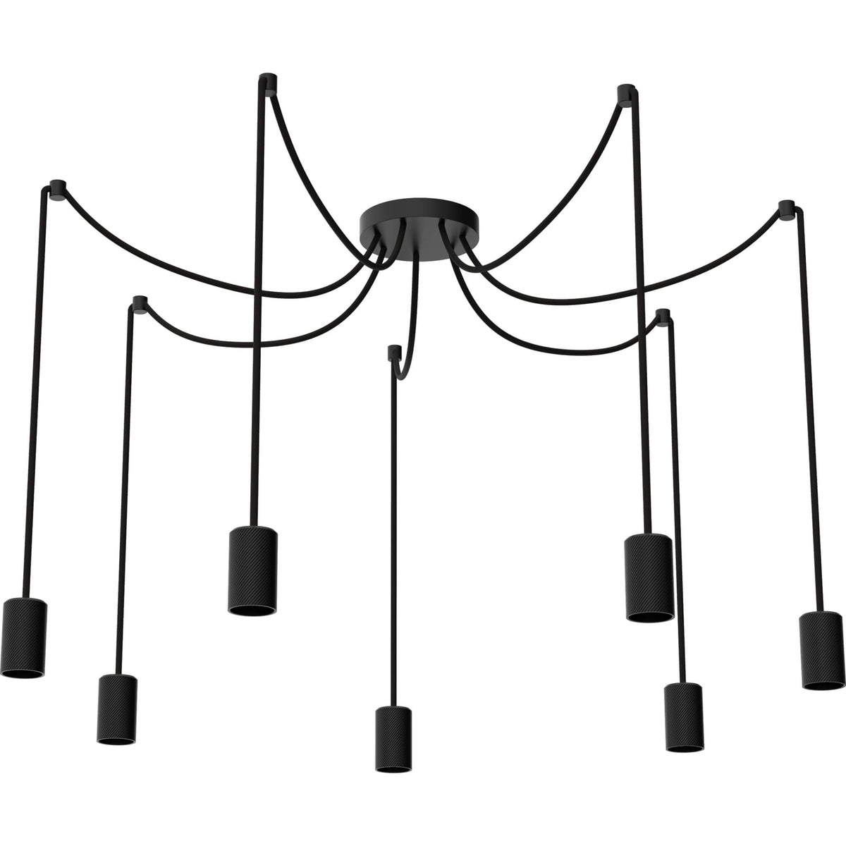 SEGULA Pendelleuchte SPYDER 7-WAVE schwarz – E27, 7x3m, Textilkabel schwarz – Hauptbild