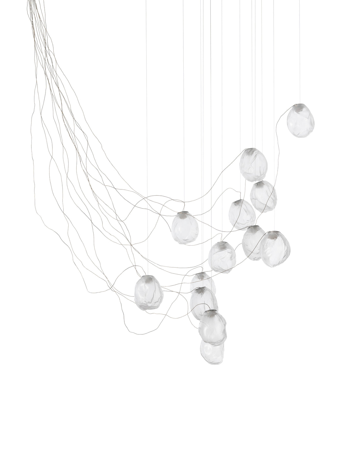 Bocci 73V Sculptural Cable Pendelleuchte – 73.13V – feste Länge, 13 Pendel, Ø400 mm Baldachin rund, klar, 2700 K