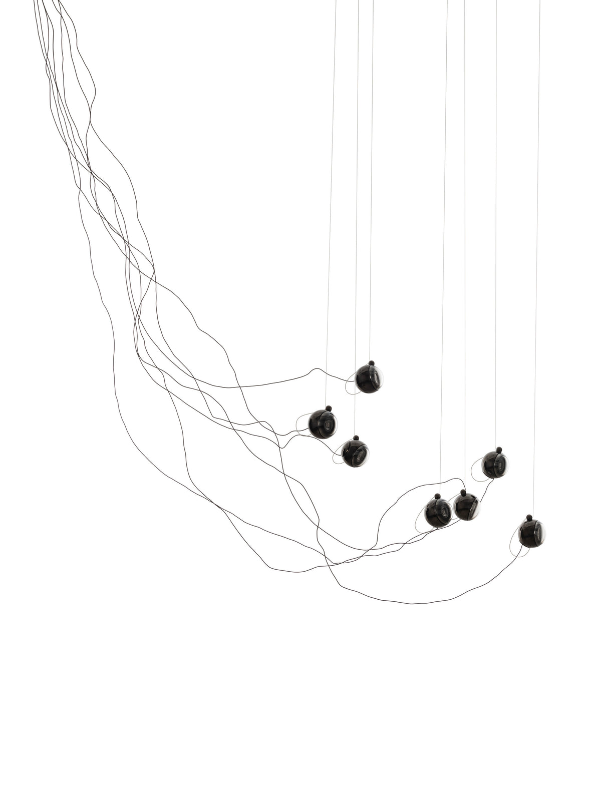Bocci 74 Sculptural Cable Pendelleuchte – 74.7 – 7 Spiegelglas dunkel Pendel, Ø203 mm Baldachin rund