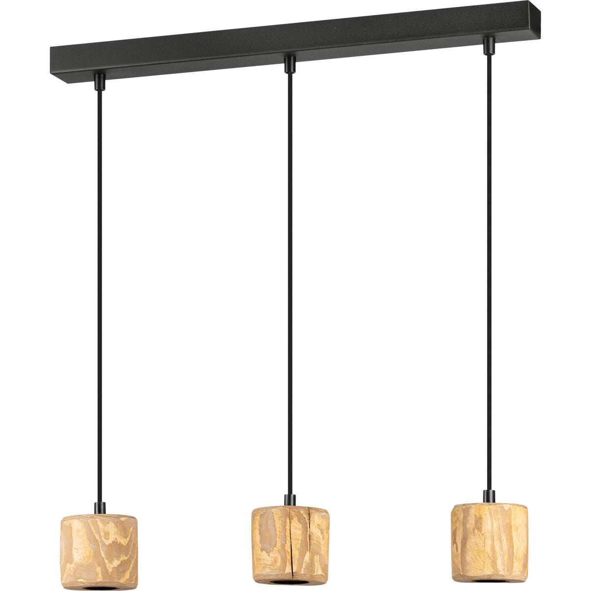 SEGULA Pendelleuchte PINO 3x stained pine wood – E27, 3x 1,3m Textilkabel schwarz – Hauptbild