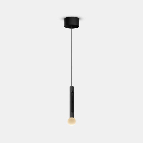 Occhio Coro moon sospeso Pendelleuchte – höhenverstellbar 50-200 cm mit Uplight, Kopf Dark Chrome, Kabel transparent, Pads Schwarz matt, Fuß Schwarz matt
