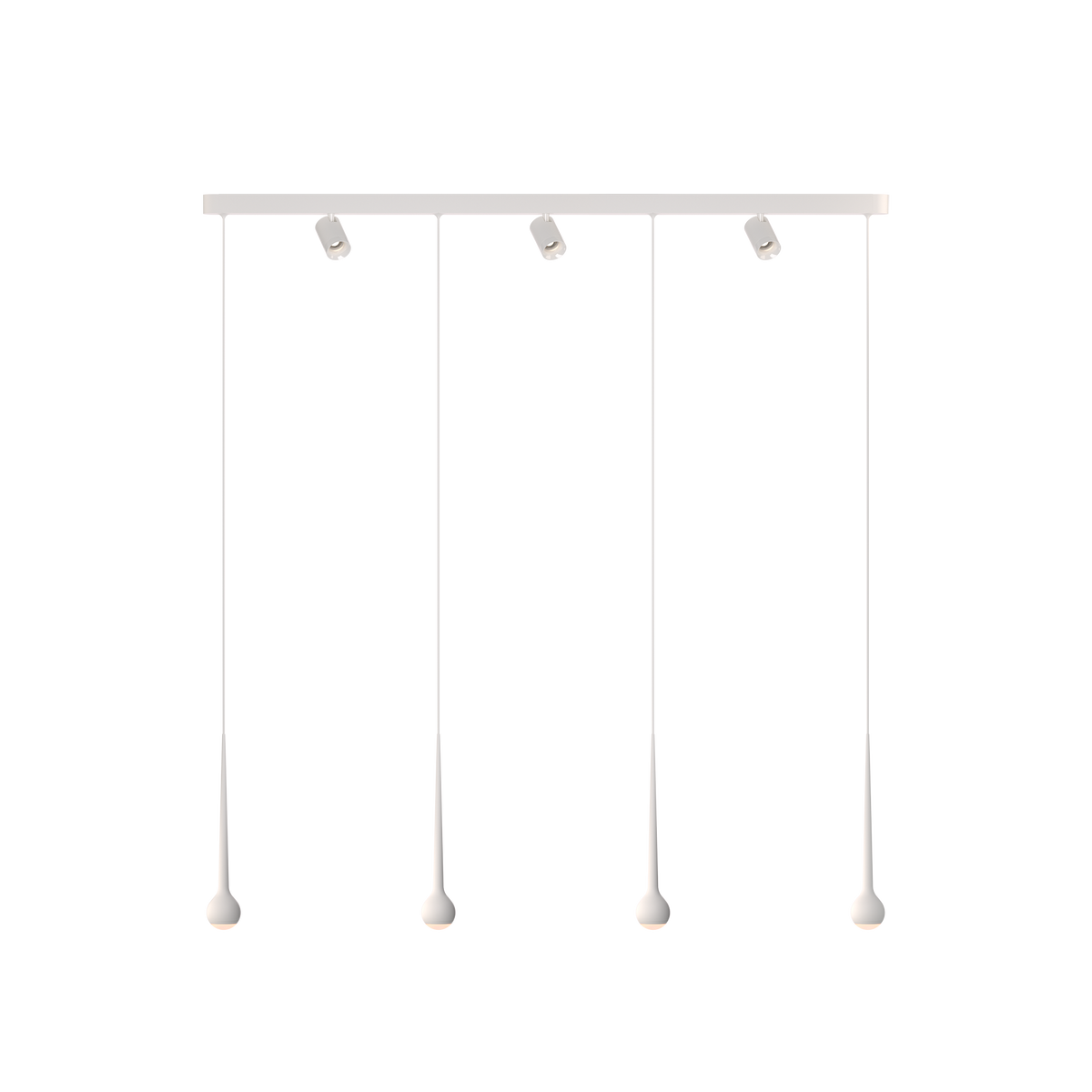 GRAU Falling Sun Trace Pendelleuchte – Weiß, 4 Pendel + 3 Set Strahler
