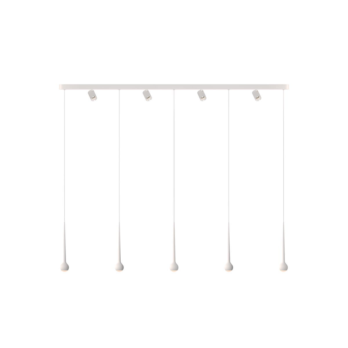 GRAU Falling Sun Trace Pendelleuchte – Weiß, 5 Pendel + 4 Set Strahler - 6m Kabel