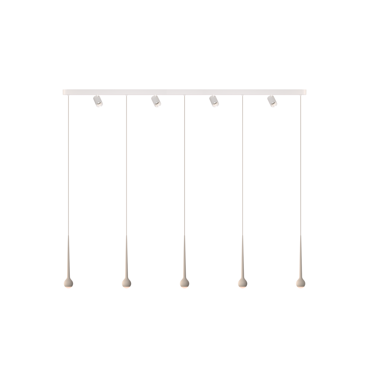 GRAU Falling Sun Trace Pendelleuchte – Sand White, 5 Pendel + 4 Set Strahler - 6m Kabel
