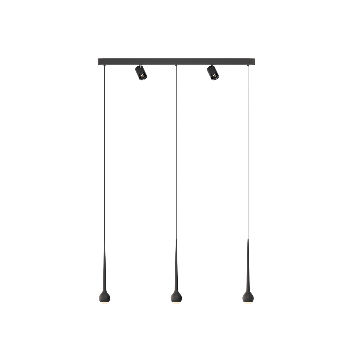 GRAU Falling Sun Trace Pendelleuchte – Schwarz, 3 Pendel + 2 Set Strahler - 6m Kabel
