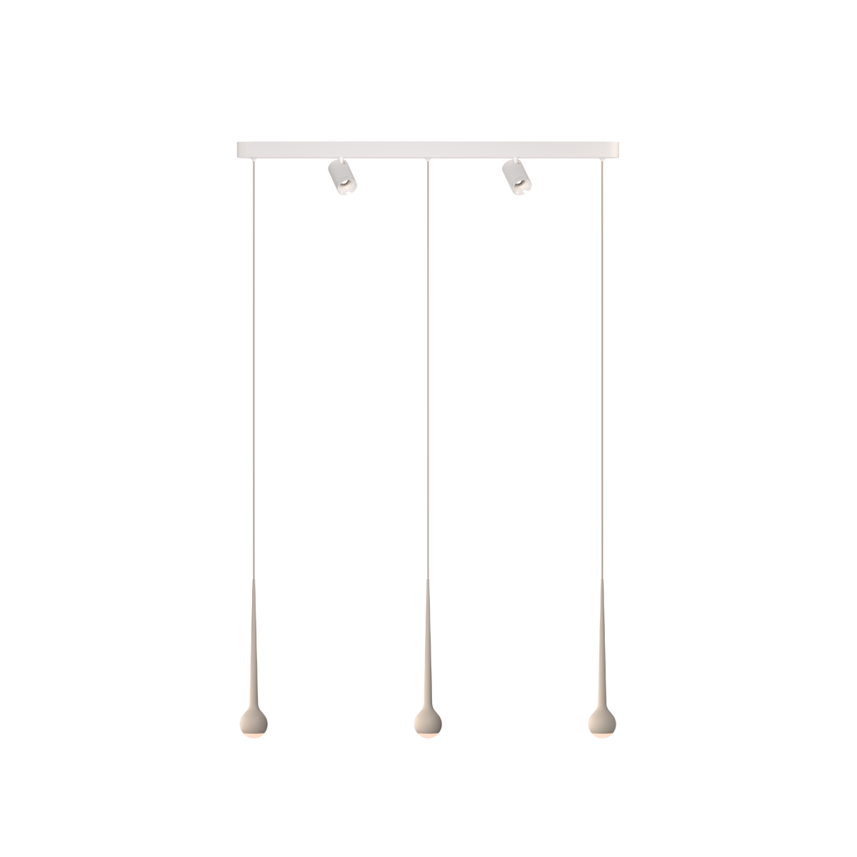 GRAU Falling Sun Trace Pendelleuchte – Sand White, 3 Pendel + 2 Set Strahler - 6m Kabel