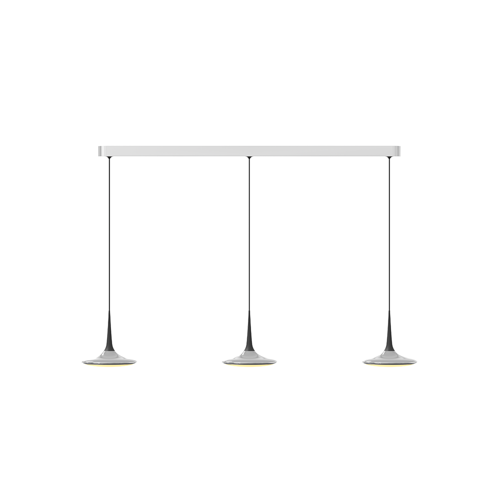 GRAU Falling Leaf Trace Pendelleuchte – Poliert/Schwarz, 3 Pendel - 6m Kabel
