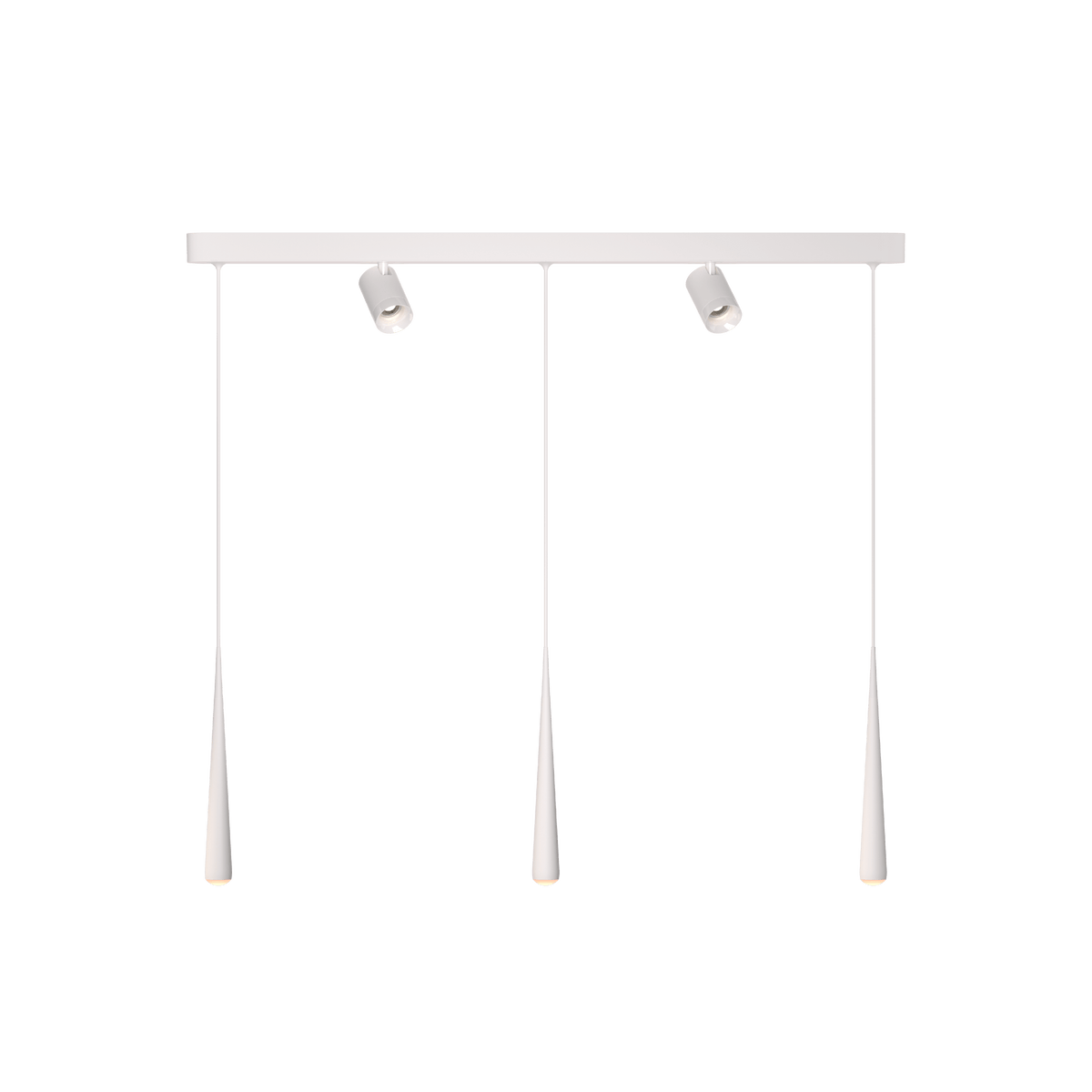 GRAU Niceone Trace Pendelleuchte – Weiß, 3 Pendel + 2 Clear Strahler - 6m Kabel