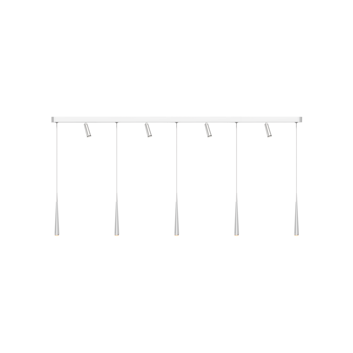 GRAU Niceone Trace Pendelleuchte – Poliert, 5 Pendel + 4 Clear Strahler