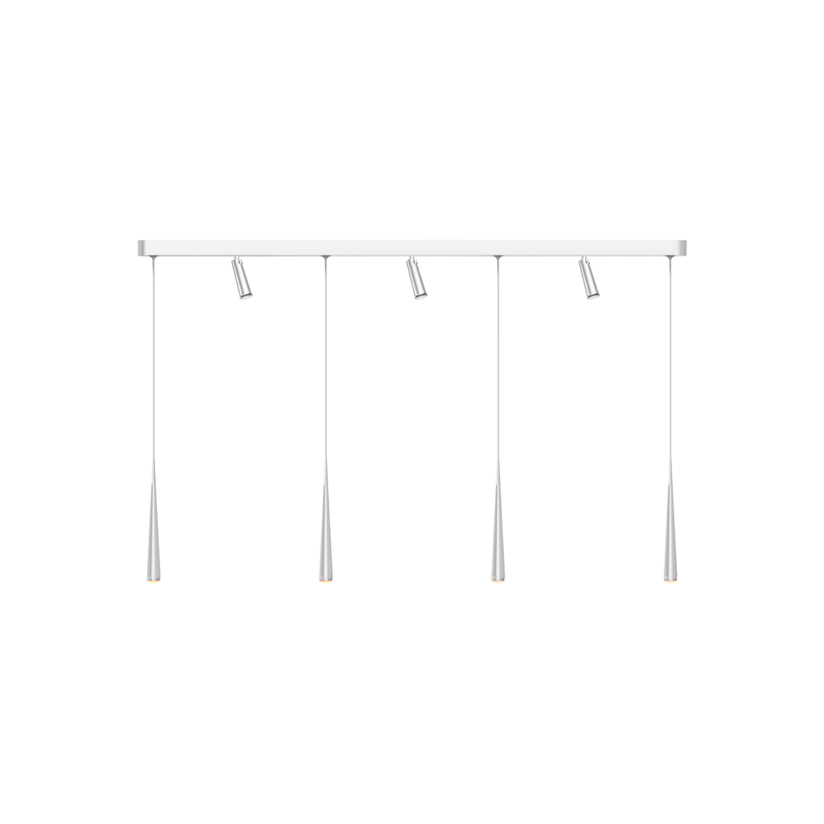 GRAU Niceone Trace Pendelleuchte – Poliert, 4 Pendel + 3 Clear Strahler