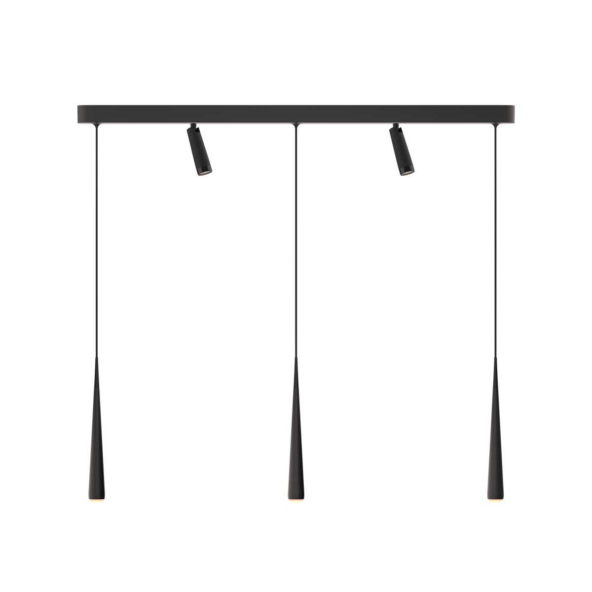 GRAU Niceone Trace Pendelleuchte – Schwarz, 3 Pendel + 2 Clear Strahler - 6m Kabel