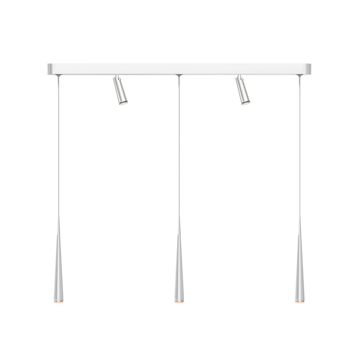 GRAU Niceone Trace Pendelleuchte – Poliert, 3 Pendel + 2 Clear Strahler - 6m Kabel