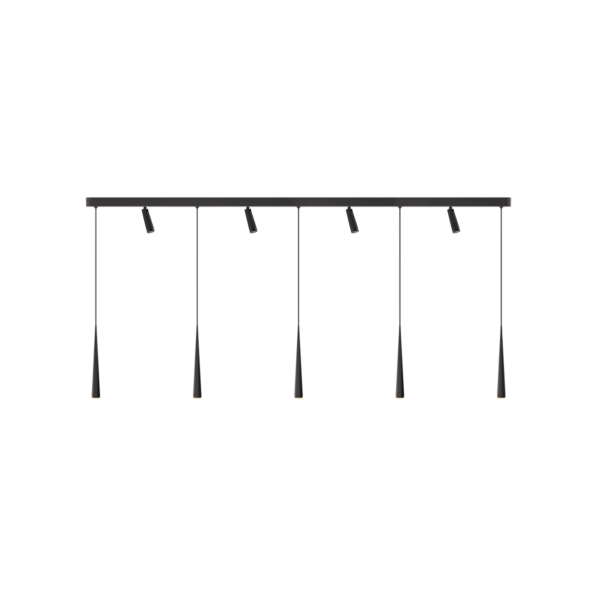 GRAU Niceone Trace Pendelleuchte – Schwarz, 5 Pendel + 4 Clear Strahler - 6m Kabel