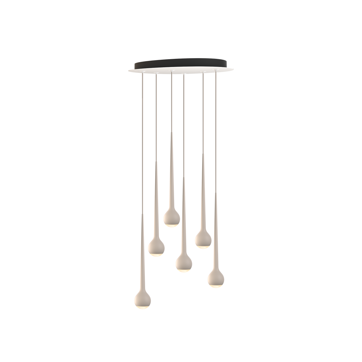 GRAU Falling Sun Chandelier Six & Nine Pendelleuchte – Sand White, 6 Pendel - 6m Kabel