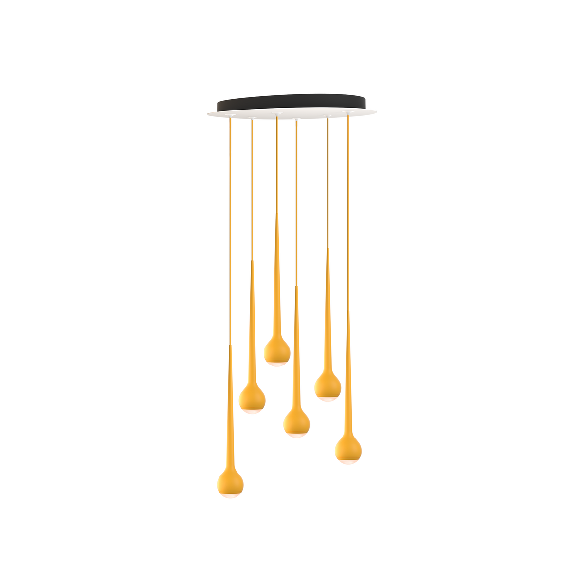 GRAU Falling Sun Chandelier Six & Nine Pendelleuchte – Sun Orange, 6 Pendel - 6m Kabel