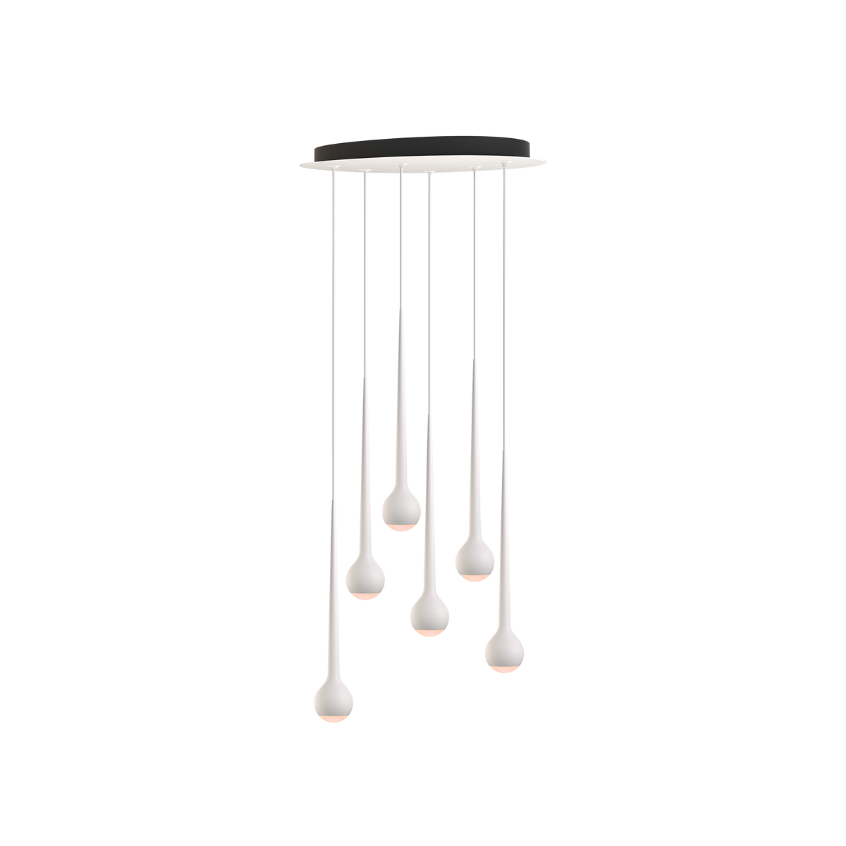 GRAU Falling Sun Chandelier Six & Nine Pendelleuchte – Weiß, 6 Pendel - 6m Kabel