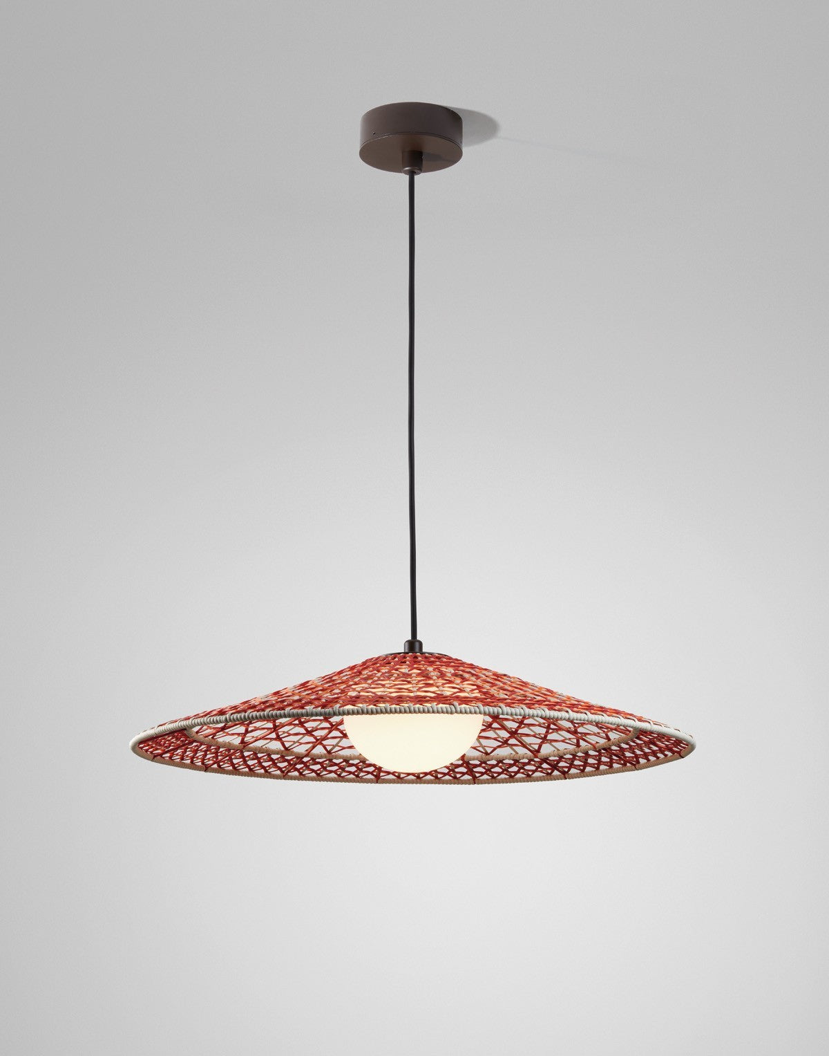 Bover Nans S/55 Außen-Pendelleuchte für Outrack 24V – Schirm Rot (mit Orange und Beige)
