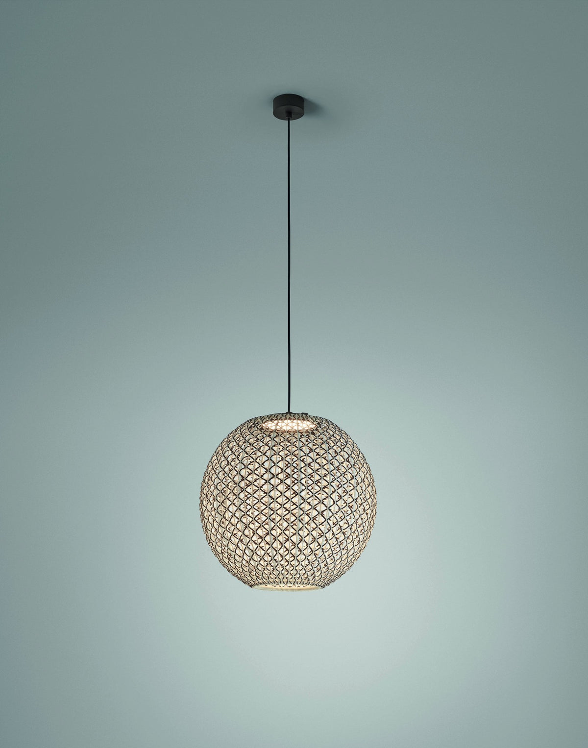 Bover Nans Sphere S/60 Außen-Pendelleuchte für Outrack 24V – Schirm Braun (mit Beige und Hellgrau)