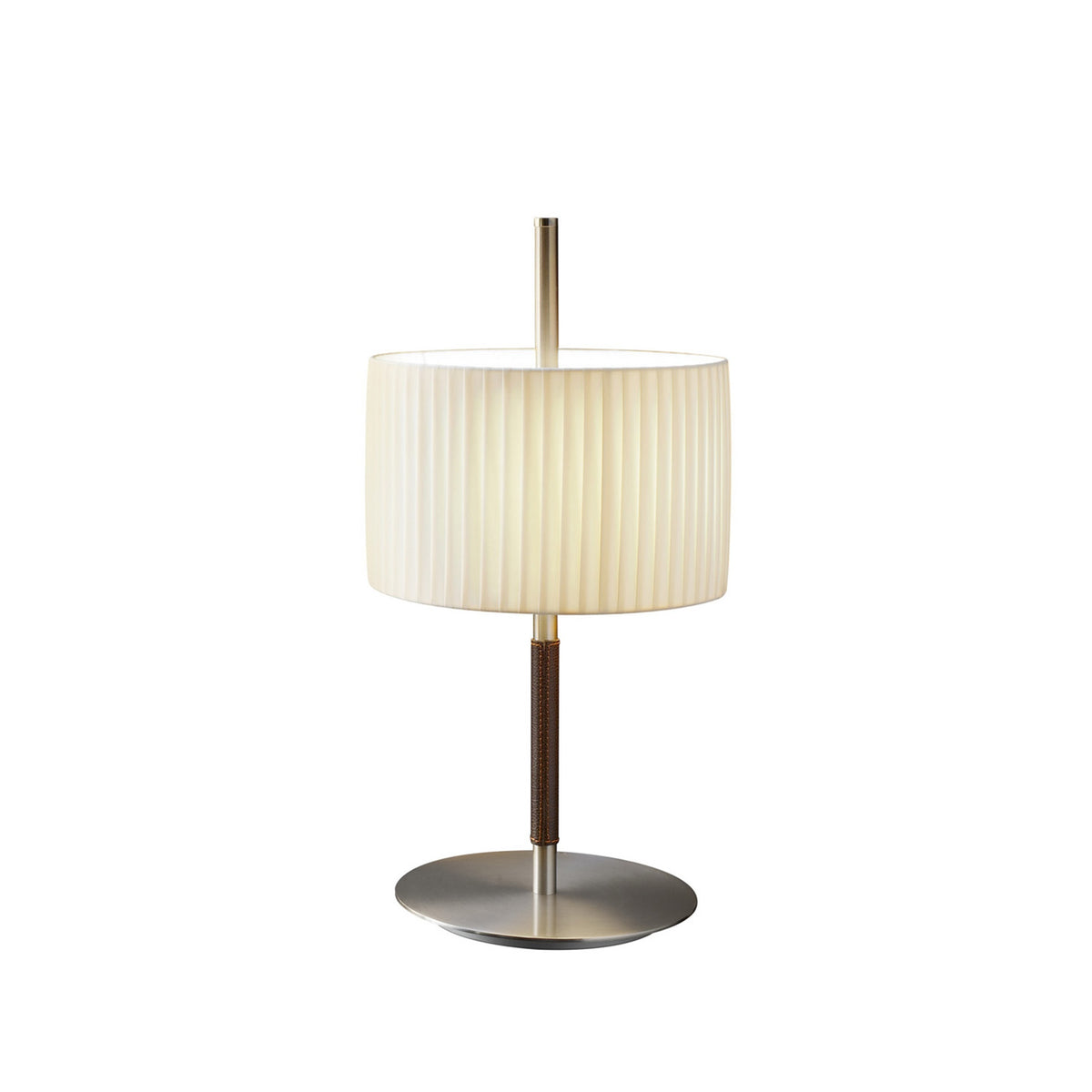 Bover Danona T Tischleuchte – Schirm Band transluzent satiniert Nickel dunkel Leder Creme